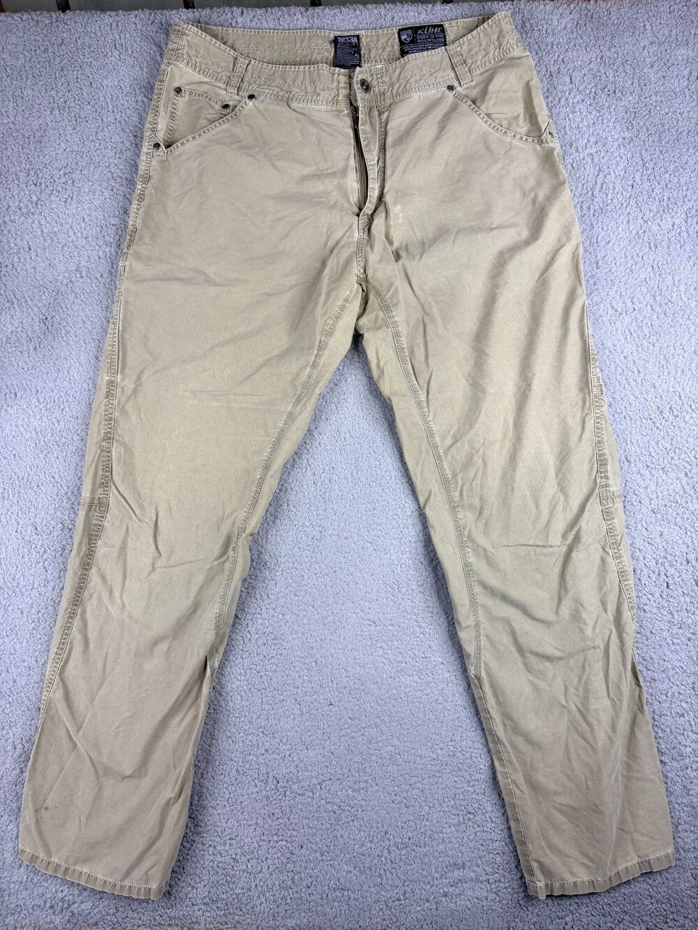 KUHL Outrage Hiking Pants Men's Size 38x34 Khaki Straight Leg 5-Pockets Style